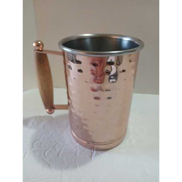 Vintage Mug-Hammered Copper- Wood Handle -5'inch-Stainless Steel Interior - Picture 1 of 16